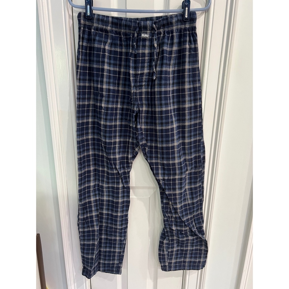 Michael Kors Mens Blue Grey Plaid Flannel Pajama Pants Cotton Sleepwear Size M